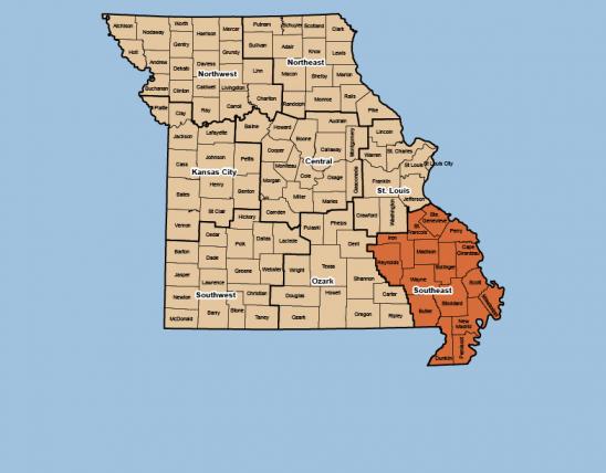 MDC regional map with Southeast Region highlighted