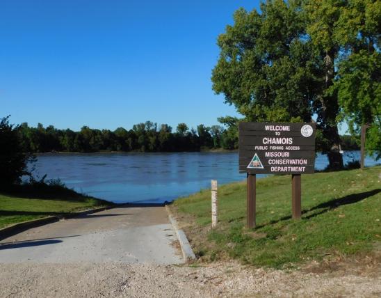 Photo of Chamois Fishing Access showing boat ramp and river beyond