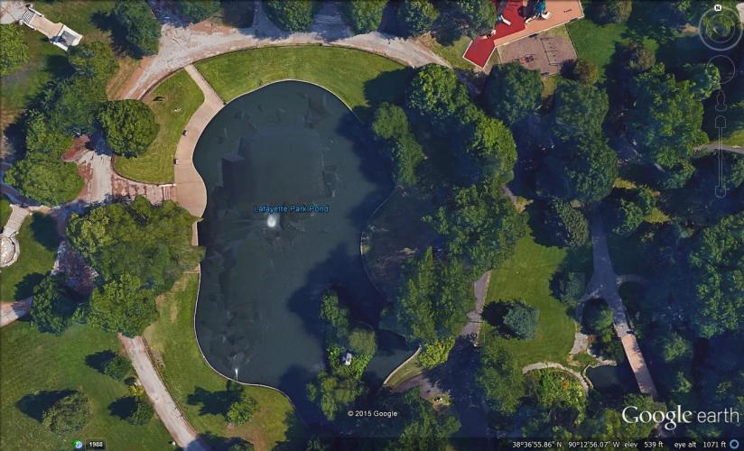 Aerial view of St Louis (Lafayette Park Lake)